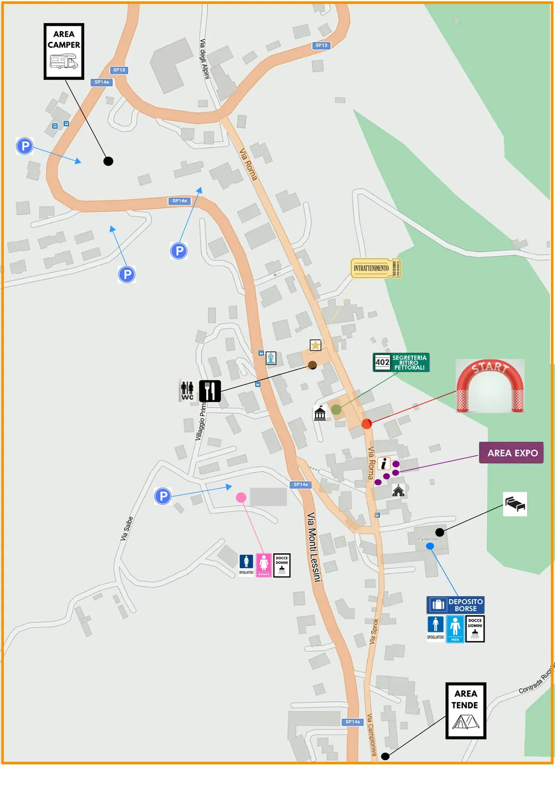 Anteprima della planimetria Tzimbar Race con i punti di interesse delle gare
